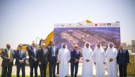 Sheikh Nawaf bin Nasser bin Khaled Al Thani (third right), Chairman of NBK, Abdulla bin Mubarak Al Khalifa (fourth right), Group CEO of QNB, Sheikh Jassim bin Nawaf bin Nasser Al Thani (centre), DCEO of Al Wa’ab City, and other officials, during the launch ceremony. 