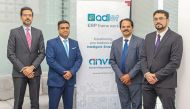 Kashif Rauf, Country Head -Global Liquidity and Cash Management, Regional Head of FI Sales – GLCM MENAT, HSBC Bank Middle East Qatar, Anish Babu, Vice President, Global Liquidity and Cash Management, Qatar, HSBC, Dileep Balakrishnan, CEO, Anvin Infosystems WLL, Adil Abdul Aziz, Group CFO, Dyarco International Group posing for the group photo.