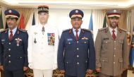 Chief of Staff of the Armed Forces H E Staff Lieutenant General (Pilot) Salem bin Hamad bin Mohammed bin Aqeel Al Nabit with the French Chief of Staff Lieutenant-General Thierry Burkhard and other officers. 