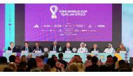 Qatar 2022 CEO Nasser Al Khater and FIFA Deputy Secretary-General Mattas Grafstrom with other officials during the Team Workshop.