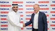 Sheikh Mohammed bin Abdulla Al Thani, Deputy Group Chief Executive Officer and CEO of Ooredoo Qatar, with Pekka Lundmark, President and CEO at Nokia.