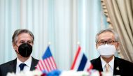 U.S. Secretary of State Antony Blinken and Thailand's Foreign Minister Don Pramudwinai participate in a Memorandum of Understanding signing ceremony at the Thai Ministry of Foreign Affairs in Bangkok, Thailand, July 10, 2022. Stefani Reynolds/Pool via REUTERS