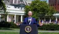 US President Joe Biden speaks during an event to celebrate passage of the 