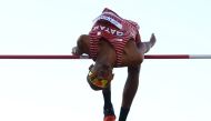 Barshim in action during the men’s high jump final at the World Athletics Championships.