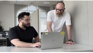 Abdulrahman Alkhatib (left) with Levi Hammet, Associate Professor-Graphic Design, VCUarts Qatar.