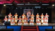 Cultural group Noopuradwani staging a Mohiniyattam performance at Melpathur auditorium, Guruvayur. 

