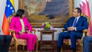 Deputy Prime Minister and Minister of Foreign Affairs H E Sheikh Mohammed bin Abdulrahman Al Thani with Vice-President of Venezuela, H E Dr. Delcy Rodríguez, in Caracas, yesterday. 