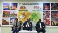 ICC President P N Babu Rajan (centre); Chairman, Celebration Committee A P Manikantan (right) and Cultural Coordinator Sumaa Mahesh Gowda during the press conference at the ICC premises yesterday. 
