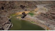 Aerial view of La Sorrueda reservoir in Santa Lucia de Tirajana at 10 percent of its capacity, on the island of Gran Canaria, Spain, August 6, 2022. REUTERS/Borja Suarez