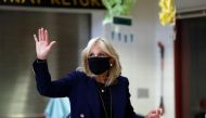 File Photo:  US First Lady Jill Biden answers press questions after a conversation about school reopening in the midst of the coronavirus disease (COVID-19) outbreak, at the Jeffers Pond Elementary School in Prior Lake, Minnesota, US, September 9, 2020. (REUTERS/Nicole Neri)