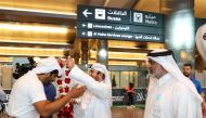 Katara General Manager Prof Dr. Khalid bin Ibrahim Al Sulaiti and Katara Beach Manager, Ahmed Abdullah Al Hitmi welcoming crew of Fath Al Khair 5 on arrival.