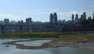 A view of the exposed riverbed of Yangtze river on a hot day in Chongqing, China August 17, 2022. cnsphoto via REUTERS