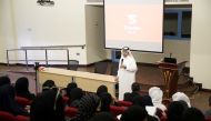 Hamad Al Hajri, Founder and CEO of Snoonu, interacting with students at the Community College of Qatar.