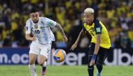 Ecuador's Byron Castillo in action with Argentina's Nicolas Gonzalez during the World Cup South American Qualifiers on March 29, 2022. (REUTERS/Franklin Jacome)