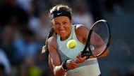 Belarus' Victoria Azarenka in action during her third round match against Switzerland's Jil Belen Teichmann at the French Open on May 27, 2022. (REUTERS/Dylan Martinez)