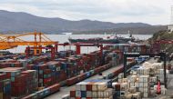 Stacked shipping containers are pictured at a commercial port in Vladivostok, Russia, on October 18, 2021.  File Photo / Reuters
