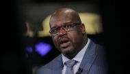 Former basketball star Shaquille O'Neal, speaks during an interview on CNBC about joining the board of Papa John’s International Inc., on the floor of the New York Stock Exchange (NYSE) in New York, U.S., March 22, 2019. REUTERS/Brendan McDermid/File Photo

