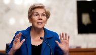 US Senator Elizabeth Warren (D-MA) gestures as Federal Reserve Chair Jerome Powell testifies before a Senate Banking, Housing, and Urban Affairs Committee hearing on the 