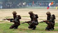  Indian Army soldiers participate in a war exercise during a two-day 