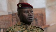 Burkina Faso military leader, Lieutenant Colonel Paul-Henri Damiba speaks during a news conference with Ivory Coast's President Alassane Ouattara at the presidential palace in Abidjan.