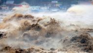 A high wave caused by Typhoon Hinnamnor is pictured in Pohang, South Korea, September 6, 2022. Yonhap via REUTERS