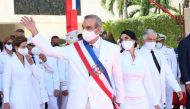 Dominican Republic's new President Luis Abinader waves next to his wife Raquel Arbaje after his swearing-in ceremony in Santo Domingo, Dominican Republic, on August 16, 2020. File Photo / Reuters
