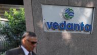 A man walks past the logo of Vedanta outside its headquarters in Mumbai, India, on January 31, 2018.  File Photo / Reuters
