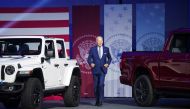 US President Joe Biden takes the stage to deliver remarks during a visit to the Detroit Auto Show in Detroit, Michigan, US, on September 14, 2022. (REUTERS/Kevin Lamarque)