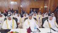Minister of Labour H E Dr. Ali bin Smaikh Al Marri, Qatar Chamber Chairman Sheikh Khalifa bin Jassim Al Thani with other officials during the 47th session of the Arab Labour Conference, and the 38th meeting of the Permanent Committee for Labour Affairs in the Union of Arab Chambers in Cairo.