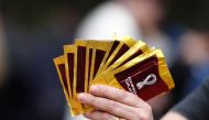 A street seller offers soccer World Cup stickers for sale at Parque Rivadavia in Buenos Aires, Argentina, on September 18, 2022. (REUTERS/Agustin Marcarian)