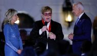 British rocker Elton John is awarded the National Humanities Medal by US President Joe Biden at the White House in Washington, US, September 23, 2022. Reuters/Evelyn Hockstein