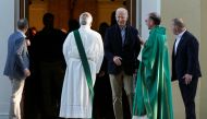 US President Joe Biden departs from St. Joseph on the Brandywine Catholic Church after attending Mass in Wilmington, Delaware on September 24, 2022.  REUTERS/Joshua Roberts