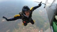 Ibrahim Kalesic, a parachuter, jumps from an airplane during a competition in Paracin, Serbia April 20, 2019. REUTERS/Ibrahim Kalesic