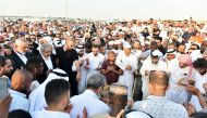 People taking part in the funeral ceremony of Sheikh Yusuf Al Qaradawi, who passed away on Monday,  at  Mesaimeer Cemetery, yesterday. Pic Abdul Basit 