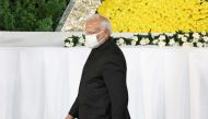 India's Prime Minister Narendra Modi pays respect during the state funeral for Japan's former prime minister Shinzo Abe at the Budokan in Tokyo, Japan, on September 27, 2022. Takashi Aoyama/Pool via REUTERS