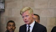 UN Special Envoy for Yemen Hans Grundberg speaks to reporters upon his arrival at the Sanaa International Airport, in Sanaa, Yemen, on June 8, 2022. File Photo / Reuters
