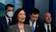 US Secretary of the Interior Deb Haaland speaks during a briefing about the bipartisan infrastructure law at the White House in Washington on May 16, 2022. File Photo / Reuters