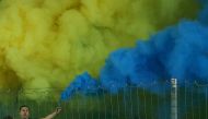 A Ukrainian fan during the UEFA Nations League in Krakow, Poland, September 27, 2022. (REUTERS/Kacper Pempel)