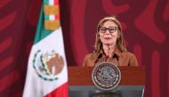 Mexican Economy Minister Tatiana Clouthier announces that she is stepping down from her post during a news conference at the National Palace in Mexico City, Mexico, on October 6, 2022. Mexico's Presidency/Handout via REUTERS