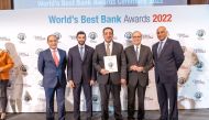Commercial Bank officials receive the ‘Best Bank in Qatar’ award, during the Global Finance Awards ceremony, in Washington, DC, on Saturday. 