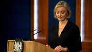 British Prime Minister Liz Truss attends a news conference in London, Britain, on October 14, 2022. Daniel Leal/Pool via REUTERS/File Photo