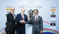 President of Asian Football Confederation (AFC) Shaikh Salman bin Ebrahim Al Khalifa, FIFA President Gianni Infantino and President of Qatar Football Association Sheikh Hamad bin Khalifa bin Ahmed Al Thani at the AFC Executive Committee meeting yesterday.