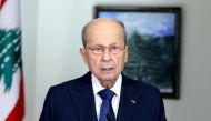Lebanon's President Michel Aoun addresses the nation from the presidential palace in Baabda, Lebanon, October 13, 2022. (Dalati Nohra/Handout via REUTERS)