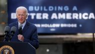 US President Joe Biden delivers remarks from the Fern Hollow Bridge, in Pittsburgh, Pennsylvania, US, on October 20, 2022. REUTERS/Leah Millis
 