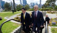 Australian Prime Minister Anthony Albanese greets Japanese Prime Minister Fumio Kishida in Perth city, Australia, on October 22, 2022. Sharon Smith/Pool via REUTERS