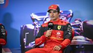 Scuderia Ferrari driver Carlos Sainz of Team Spain is interviewed after he takes the pole position during qualifying for the US Grand Prix at Circuit of the Americas in Austin, Texas, US, October 22, 2022. (Jerome Miron-USA TODAY Sports via Reuters)