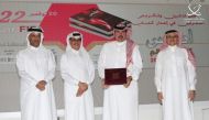 Minister of State and President of QNL H E Dr. Hamad bin Abdulaziz Al Kawari (second left), H E Sheikh Dr. Thani bin Ali Al Thani (left) and Ambassador of Saudi Arabia to Qatar H H Prince Mansour bin Khalid bin Farhan Al Saud (right) during the launch of the book.