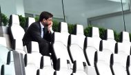 Juventus president Andrea Agnelli sat in the stands before the Serie A match against Genoa at the Allianz Stadium, Turin, Italy, on April 11, 2021.   File Photo / Reuters

