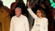 Former Brazilian President and current presidential candidate Luiz Inacio Lula da Silva and his wife Rosangela Lula da Silva also know as Janja, attend the event 