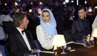 Honorary Chair of Fashion Trust Arabia HH Sheikha Moza bint Nasser, Italian fashion designer Pierpaolo Piccioli and Palestinian-American supermodel Bella Hadid at the Fashion Trust Arabia (FTA) Awards Ceremony held at the National Museum of Qatar on October 26, 2022.